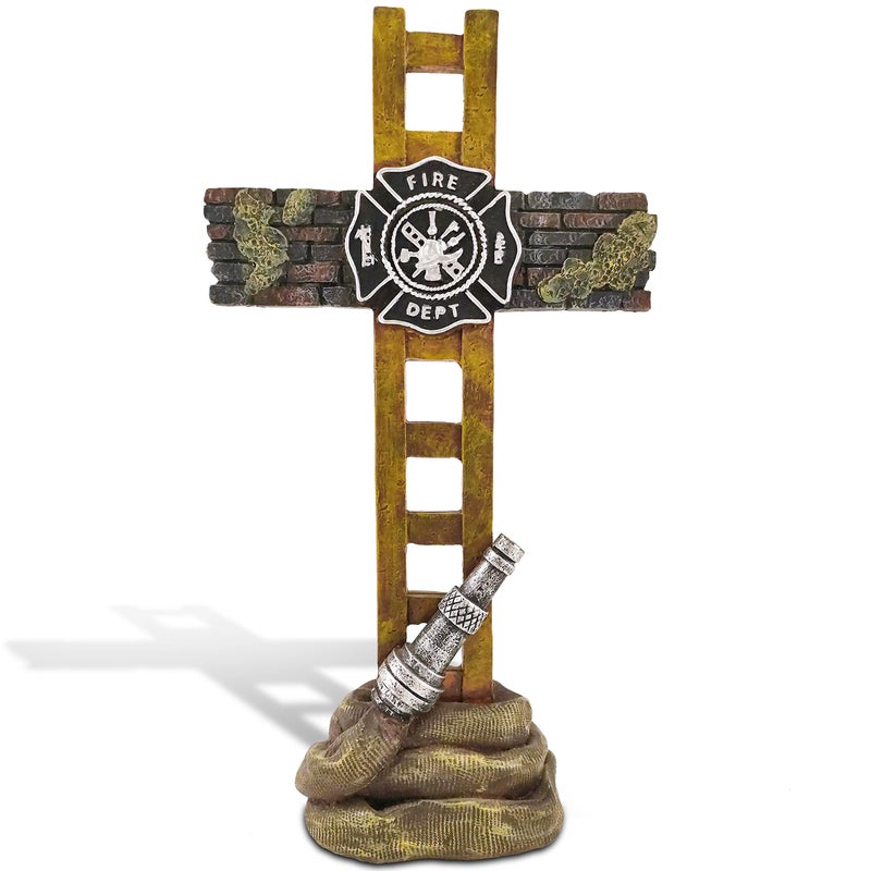 MEPERPER Firefighter Accessories, Fireman Standing Cross Statue Memorial 10", Fire Fighter Gifts - Image 1
